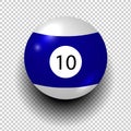 billiard ball number 10. Blue and white color. Isolated wind object on transparent background Royalty Free Stock Photo