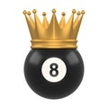 Billiard ball number eight black color wearing a gold crown isolated on white background Royalty Free Stock Photo