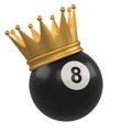 Billiard ball number eight black color wearing a gold crown isolated on white background Royalty Free Stock Photo