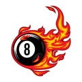 Billiard Ball Number Eight fire logo silhouette. pool ball club Vector illustration