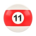 Billiard ball number eleven in red and white color, isolated on white background Royalty Free Stock Photo
