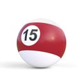 Billiard ball number fifteen in brown and white color, isolated on white background