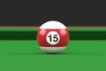 Billiard ball number fifteen in brown and white color on billiard table Royalty Free Stock Photo