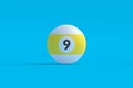 Billiard ball with number 9. Game for leisure. Sports equipment