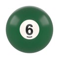 Billiard ball number six green color isolated on white background Royalty Free Stock Photo