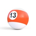 Billiard ball number thirteen in orange and white color, isolated on white background