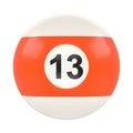 Billiard ball number thirteen in orange and white color, isolated on white background