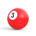 Billiard ball number three red color isolated on white background Royalty Free Stock Photo