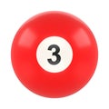 Billiard ball number three red color isolated on white background Royalty Free Stock Photo