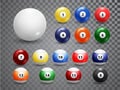 Billiard balls, american pool accessory set. Realistic balls on transparent background. Vector design elements Royalty Free Stock Photo