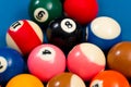 Billiard Balls On Blue Cloth Royalty Free Stock Photo