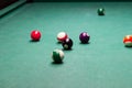 Billiard balls breaking from the impact.the game of pool.the competition Royalty Free Stock Photo