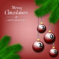 Billiard balls on a Christmas tree branch Royalty Free Stock Photo