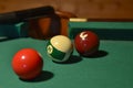Billiard balls and cue on the pool table Royalty Free Stock Photo