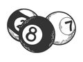 Billiard balls engraving vector illustration