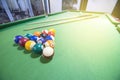 Billiard balls on the green pool table Royalty Free Stock Photo