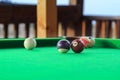 Billiard balls on the green pool table Royalty Free Stock Photo