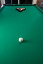 Billiard balls on green table with billiard cue, Snooker, Pool g Royalty Free Stock Photo