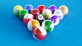 billiard balls isolated on blue background, poolball, Billiard balls in a blue pool table Royalty Free Stock Photo