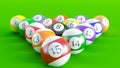 Billiard balls isolated on green background, poolball, Billiard balls in a green pool table Royalty Free Stock Photo