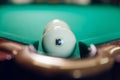 Billiard balls near pocket Royalty Free Stock Photo