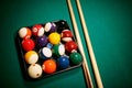 Billiard balls pool on green table