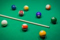 Billiard balls on pool green table Royalty Free Stock Photo