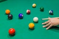 Billiard balls on pool green table Royalty Free Stock Photo