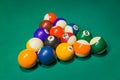 Billiard balls on pool green table Royalty Free Stock Photo