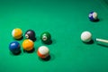 Billiard balls on pool green table Royalty Free Stock Photo