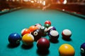 Billiard balls in a pool table after shoot Royalty Free Stock Photo