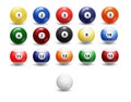 Billiard balls set. Assorted billiard balls isolated on transparent background Royalty Free Stock Photo