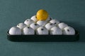Billiard: balls set for the beginning of game in front of green background