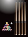 Billiard balls and sticks