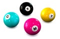 Billiard balls on a white background with letters CMYK. Royalty Free Stock Photo