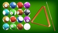 Billiard Balls, Wooden Triangle And Cue Set Vector Royalty Free Stock Photo