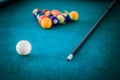 Billiard in a bar, queue and balls on the table, quitting time Royalty Free Stock Photo
