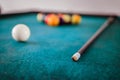 Billiard in a bar, queue and balls on the table, quitting time Royalty Free Stock Photo