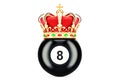 Billiard black eight ball with royal crown, 3D rendering