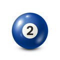 Billiard,blue pool ball with number 2.Snooker. White background.Vector illustration. Royalty Free Stock Photo