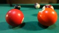Billiard close up shot of two balls