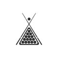 Billiard cue and balls in a rack triangle icon isolated. Flat design Royalty Free Stock Photo