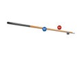 Billiard cue, chalk block and billiard balls Royalty Free Stock Photo