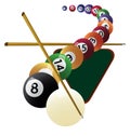 Billiard cue and pool balls Royalty Free Stock Photo