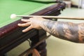 Billiard cue ready to hit white ball Royalty Free Stock Photo