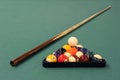 Billiard: cue stick and balls set on a pool table Royalty Free Stock Photo