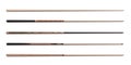 Billiard cues sticks realistic collection. Snooker, american pool wooden accessories.