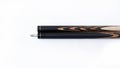 Billiard cues on a white background. Parts of a billiard cue close-up. Live photos of a billiard cue. The Art of Billiards in Royalty Free Stock Photo