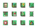 Billiard equipment flat square icons set