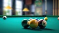 Billiard game, Billiard balls in a green pool table Royalty Free Stock Photo